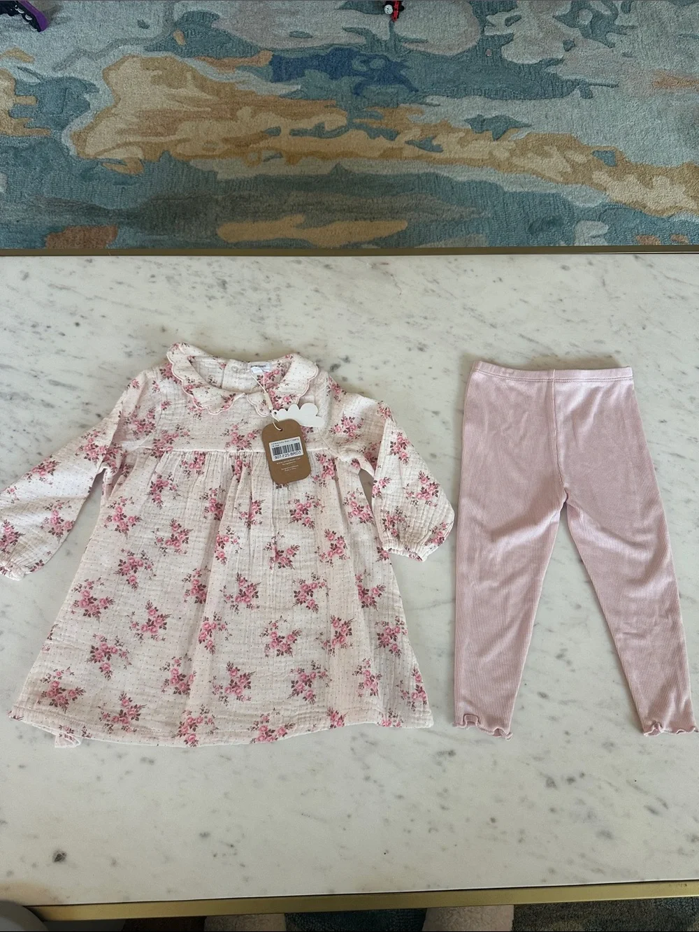 Angel Dear Pink Floral Dress with Light Pink Leggings